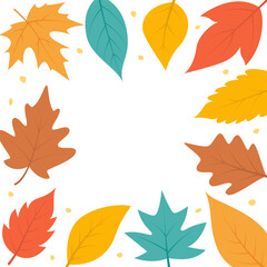 Obraz premium Fall Leaves Cute Frame. Autumn and Thanksgiving Border. Forest Foliage Background.