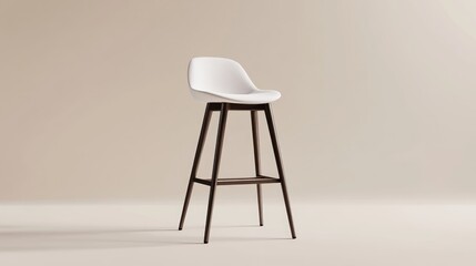 White bar stool presented on a neutral backdrop Minimalist design concept Monochrome 3D rendering