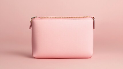 A minimalist pink pouch features a textured surface, perfect for cosmetics or small essentials, adding a touch of elegance to your accessories.