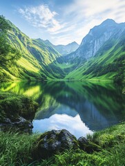Lake in Lush Green Valley