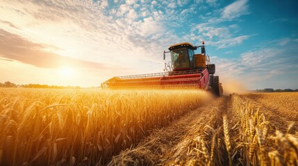 Obraz premium Agricultural machinery harvesting crops with precision and speed.