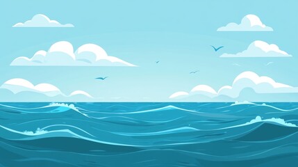 Fototapeta premium Flat sea background illustration in a cartoon style