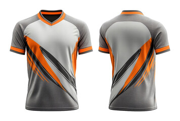 Modern athletic shirt with dynamic orange and black design