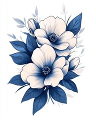 Elegant Floral Arrangement in Fluid Ink Beautiful Curving Lines and Soft Contrasts Capturing Natures Grace and Serenity for Artistic Inspiration