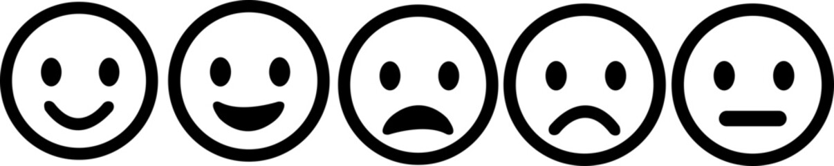 Fototapeta premium Different facial expression emoji face icons Set. Happy and sad feeling faces emoticon . Smiley and depressed emotions. Mixed expressions an mood