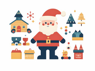 Flat Santa's Organic Toy Workshop: Seamless Vector Background with Cartoon Elements Featuring Bright Colors for Text Overlays