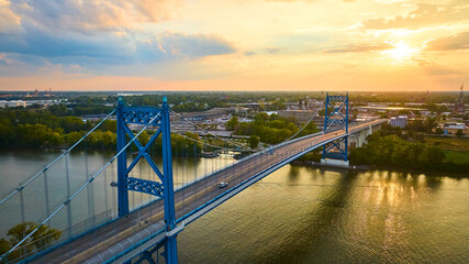 Aerial View of Toledo Blue Suspension Bridge at Golden Hour
