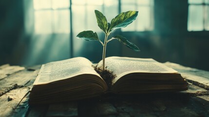 Flourishing in Faith. Life springs from a book’s pages, a metaphor for wisdom leading to growth.
