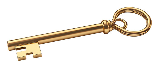 Golden Vintage Skeleton Key on Transparent Background