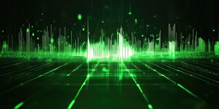 Digital Audio Wave Frequency Visualization. Abstract Green Futuristic Sound Waves for Music and Tech Designs.