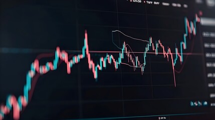 Fototapeta premium Digital Financial Data Analysis Dashboard with Candlestick Chart and Market Metrics