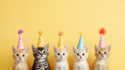 パーティー帽子をかぶったかわいいネコ