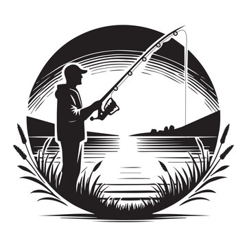 recommend clip art: Fisherman Vector illustration in black and white - Fishing Clipart Design