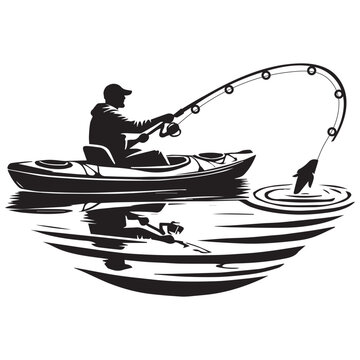 recommend clip art: Fisherman Vector illustration in black and white - Fishing Clipart Design