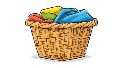 Obraz premium Wicker Basket Filled with Freshly Washed Towels and Clothing