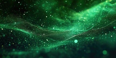 Moving Flow of Green Particles Flashing. Abstract Waveform Background for Digital Design and Art Projects.