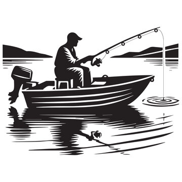recommend clip art: Fisherman Vector illustration in black and white - Fishing Clipart Design