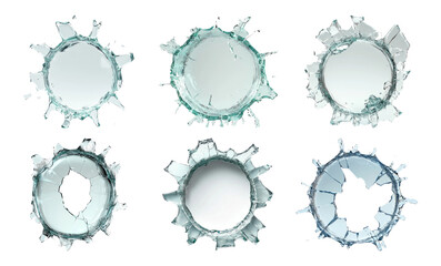 Transparent Broken Glass Set with Shattered and Cracked Edges