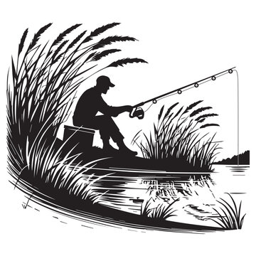 recommend clip art: Fisherman Vector illustration in black and white - Fishing Clipart Design