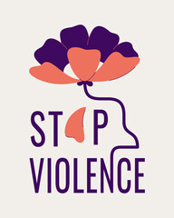 Flower loses its petals as a abused woman. Stop Violence against women banner with Fading bloom. Domestic abuse and sexual harassment. Vector illustration. Vector illustration