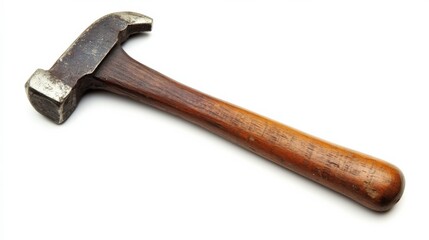 Old Hammer. Vintage Used Hammer for Bricolage Work Isolated on White Background