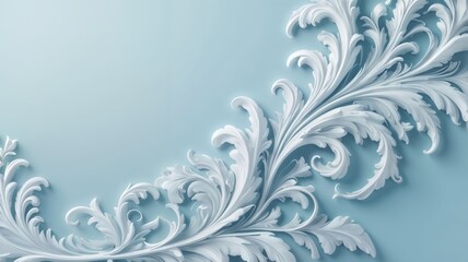 A blue ornamental floral design in high relief on a soft blue background, offering a delicate decorative touch.