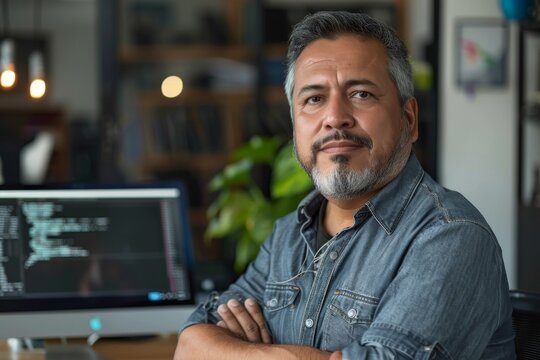 Portrait of a middle aged male Hispanic software developer