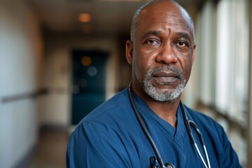 Fototapeta premium Portrait of a middle aged African American male registered nurse