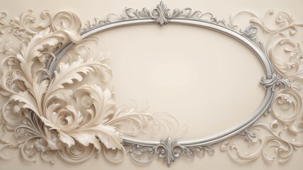 A luxurious beige background featuring an ornate floral frame with intricate scrolls and swirls, creating an elegant and sophisticated design.