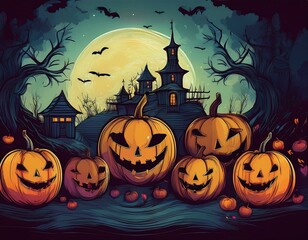 Fototapeta premium halloween background with jack-o-lanterns jack o lantern family