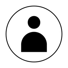 A simple black user profile silhouette within a black circle on a white background. Ideal for web design, social media, user interfaces, contact icons, and minimalist designs.