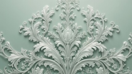 A sage green background with a detailed, symmetrical ornate floral design, perfect for adding elegance and sophistication to any composition.