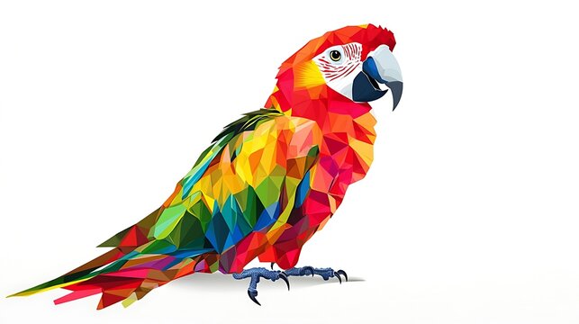 A vibrant, geometric illustration of a parrot showcasing colorful polygonal design.