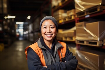 Portrait of a smiling middle aged female warehouse worker