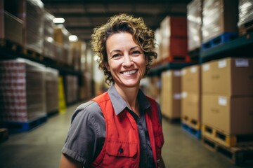 Portrait of a smiling middle aged female warehouse worker