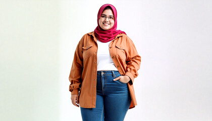 Young muslim woman is smiling in casual wear and hijab