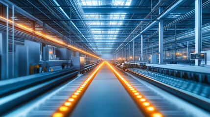 Modern hi-tech facility with automated line at the industrial factory. Smart factory industrial, Industry 4.0 concept