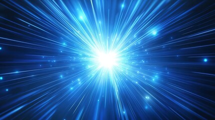 Obraz premium A vibrant burst of blue light rays radiates from a central source, creating an energetic and dynamic atmosphere.