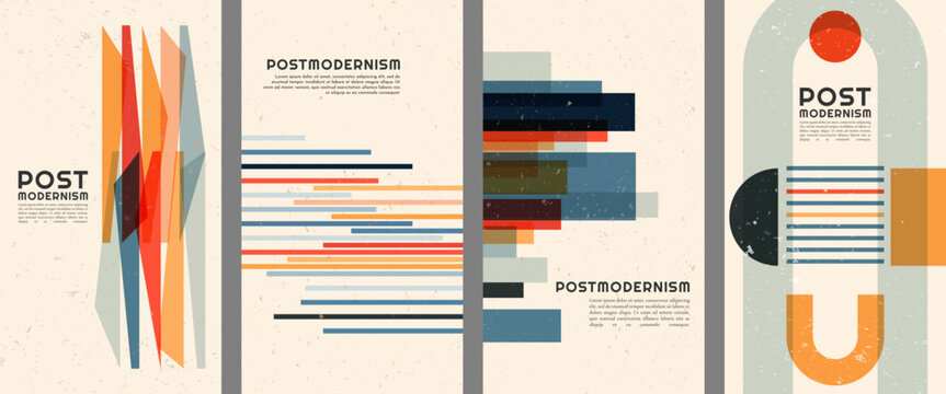 Vector illustration. Geometric shapes in postmodern style. Dynamic abstract flat mid-century design template of flyer, leaflet, voucher, coupon. Inspired artwork. Boho contemporary art