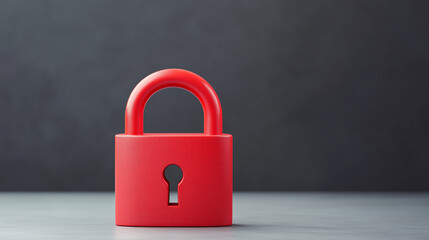 A vibrant red padlock stands prominently against dark background, symbolizing security and protection. Its sleek design and bold color evoke sense of safety and reliability.