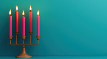 Fototapeta premium Colorful candles illuminate a vibrant teal background, creating a warm and inviting atmosphere perfect for celebrations.