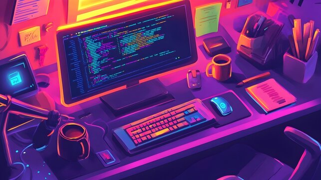 Dynamic Programmer s Workspace with Coding and Tech Gadgets