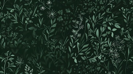 Fototapeta premium Lush Green Botanical Foliage and Floral Pattern for Background or Texture