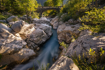 The incredible wild nature and beauty of pure and cold river Soča in Triglav National Park, Slovenia.
