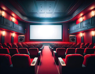 Obraz premium AI-generated empty cinema hall with red seats – A cinema hall featuring plush red seats_1(17)