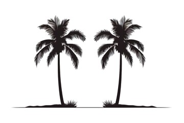 Palm trees on sea shore at beautiful sunny day. Image of tropical vacation and sunny happiness. Modern painting, background illustration.