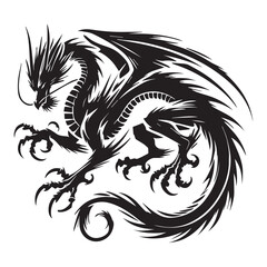 Obraz premium Dragon vector in black and white - Dragon Silhouette Clipart 