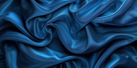 Fototapeta premium Rich blue silk fabric with folds and glossy texture. Close-up photography for textile design and print.