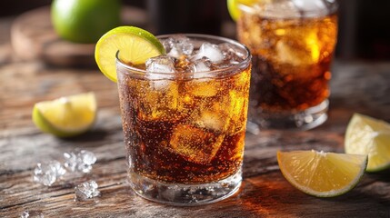 Refreshing drink with ice and lime served at a rustic wooden table during a sunny afternoon gathering