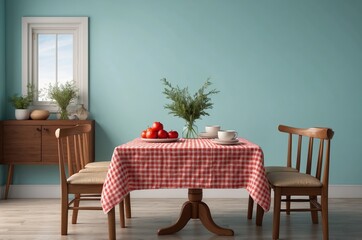 Fototapeta premium Red and White Checkered Tablecloth in a Modern Kitchen